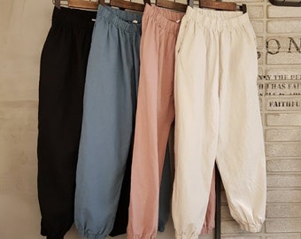 Cotton Hemp Jogger Pants | Elastic Waist & Cuff | Made in Korea
