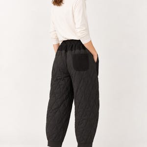 Quilted Cotton Balloon Pants with Corduroy Details – Black image 3