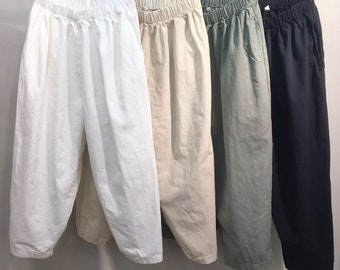 Women’s Cotton 100% Cropped Baggy Pants for Spring