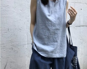100% Linen Loose Fit Sleeveless Blouse