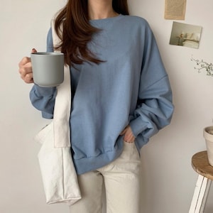 Women’s Basic Simple Solid Cotton Sweatshirts for Spring