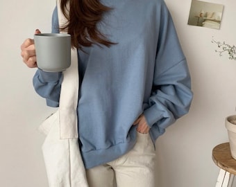 Women’s Basic Simple Solid Cotton Sweatshirts for Spring