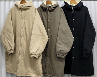 Thick Dumble Sherpa Fleece Hood Thermal Coat Knee High Overfit Warm Neck and Head