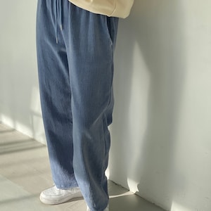 Women’s Velour Rib Soft Long Stretching Waist Mid Rise Wide Legs Pants for Winter