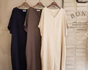 Women's Organic Linen 100% Batwing Short Sleeve Loose fit Dress, Cool and Lightweight