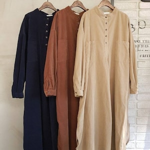 Women's Fine Corduroy Long Dress, Loose fit