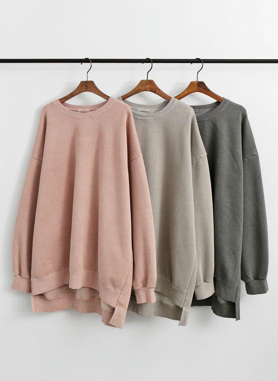 Vintage Pigment Dyed Oversized Sweatshirt Bio-Washed 100% Cotton I Four Seasons I Made in Korea