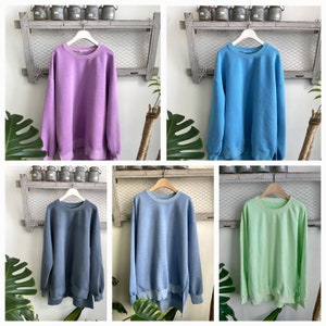 Women&#39;s Vintage Loose Fit Pigment 100% Cotton Pullover Sweatshirts with Biowashing