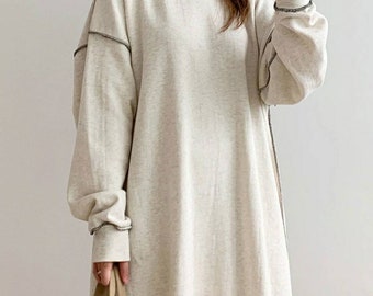 Women's Overlock Soft Heavy Cotton Sweatshirt Dress