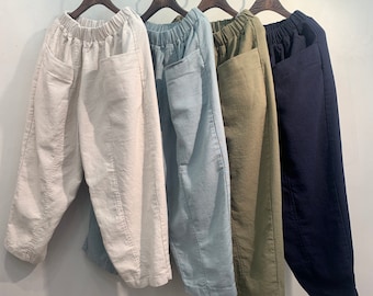 Pantalon court femme en coton biologique mi-épais, taille moyenne avec poche sur le devant printemps-été 2021