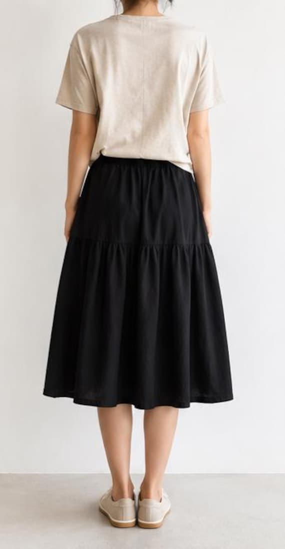 Natural 100% Linen Mid-Rise Banding Waist Rustic Long Skirt