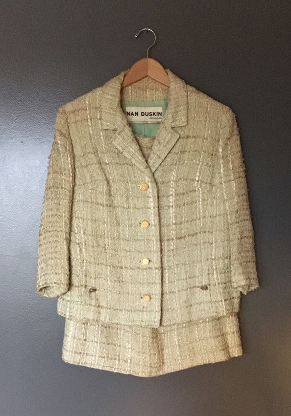 Vtg Nan Duskin Plaid Raw Silk Dress Suit