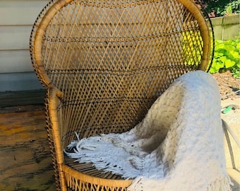 1970 年代のエマニュエル スタイル ピーコック チェア 編み込みラタン