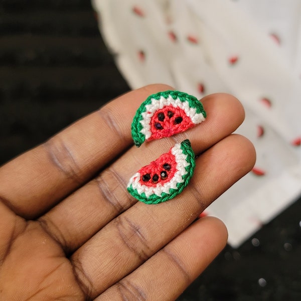Stud earrings, small earrings, watermelon earrings, Jewelry,Crochet,Yarn