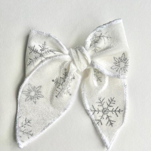 White Velvet Sparkling Snowflake Bow