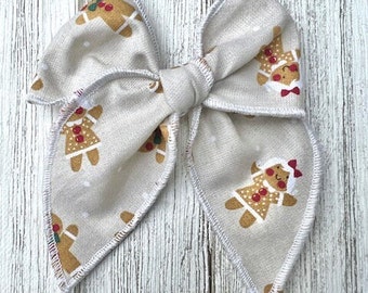 Beige Gingerbread People Hair Bow