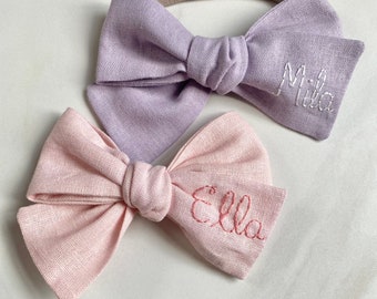 Customized Hand Embroidered Name Bow-Monogramed Bow- Personalized Bow-Personalized Name Bow