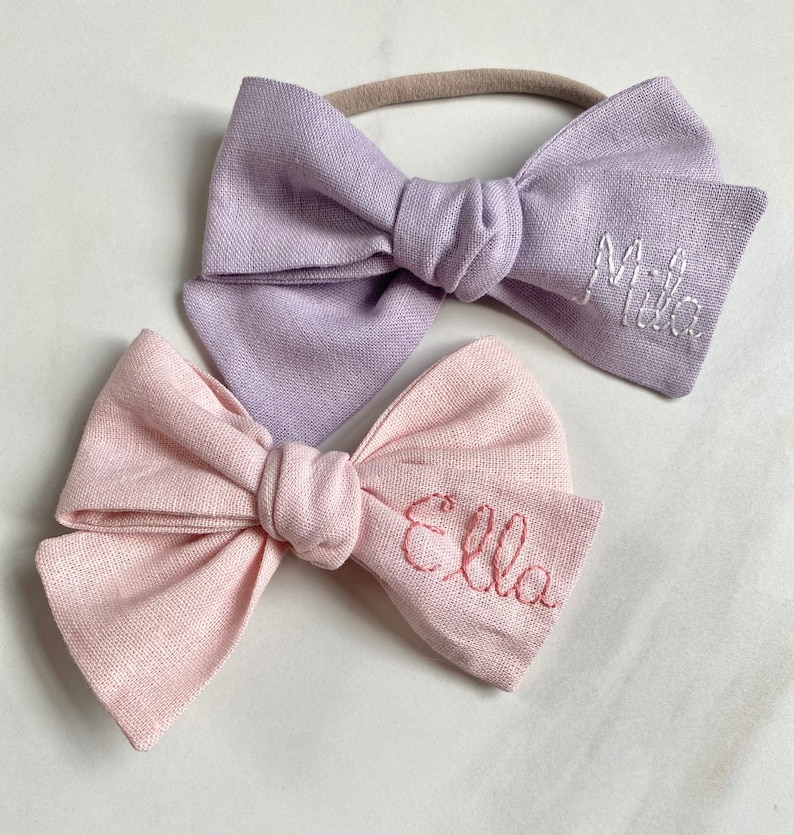 Customized Hand Embroidered Name Bow-Monogramed Bow image 0