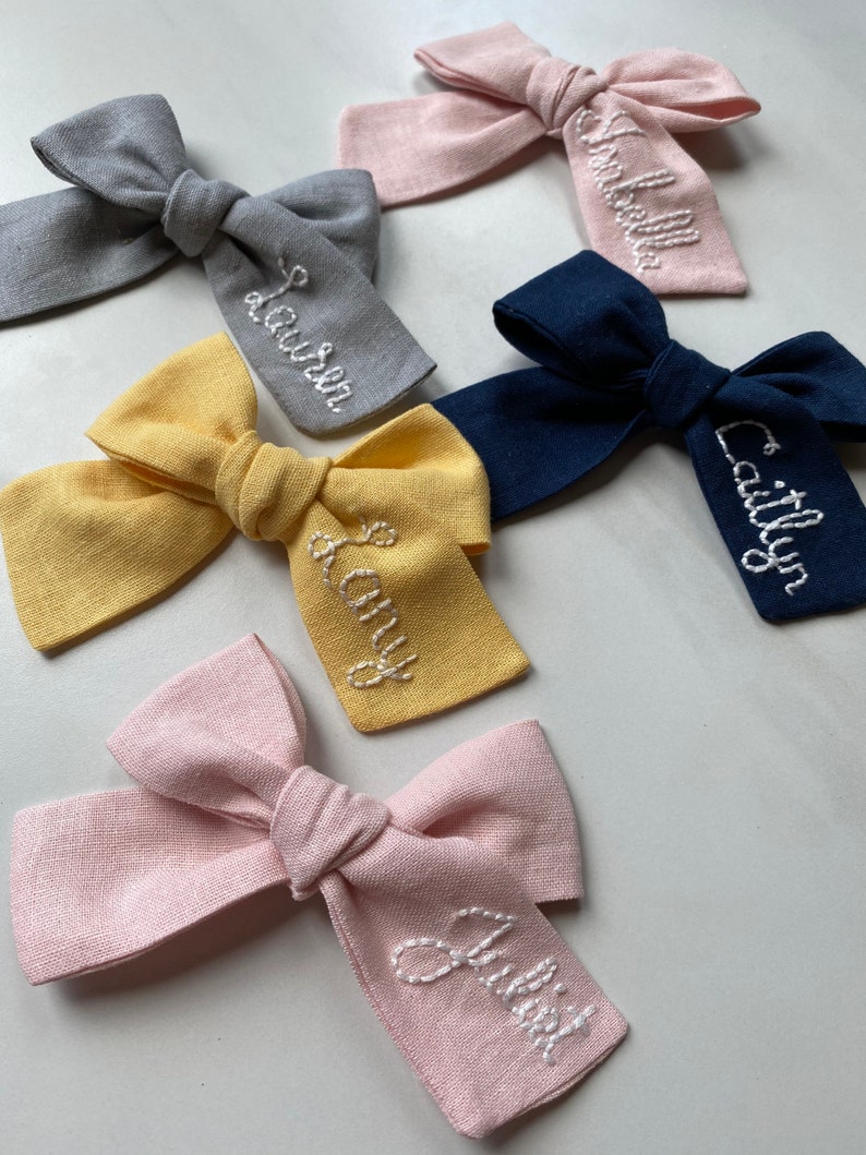 Customized Hand Embroidered Name Bow-Monogramed Bow Personalized Bow-Personalized Name Bow image 3