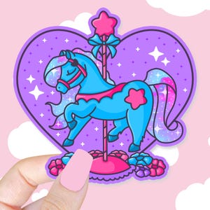 Kawaii Carousel Horse Sticker: Twinkle Star Die Cut Decal