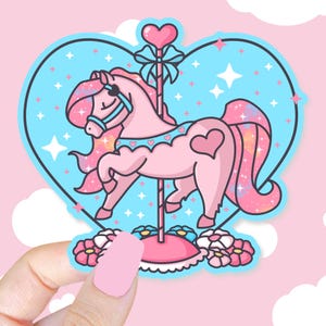 Kawaii Carousel Horse Sticker: Twinkle Heart Die Cut Decal