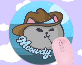 Meowdy Meowboy Round Mousepad - Kawaii Mousepad, Cute Mousepad, Cat Mousepad, Round Mouse Pad, Kawaii Cat Mousepad, Cowbpy Cat