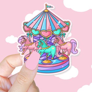 Kawaii Carousel Horse Sticker: Pastel Laptop Decal