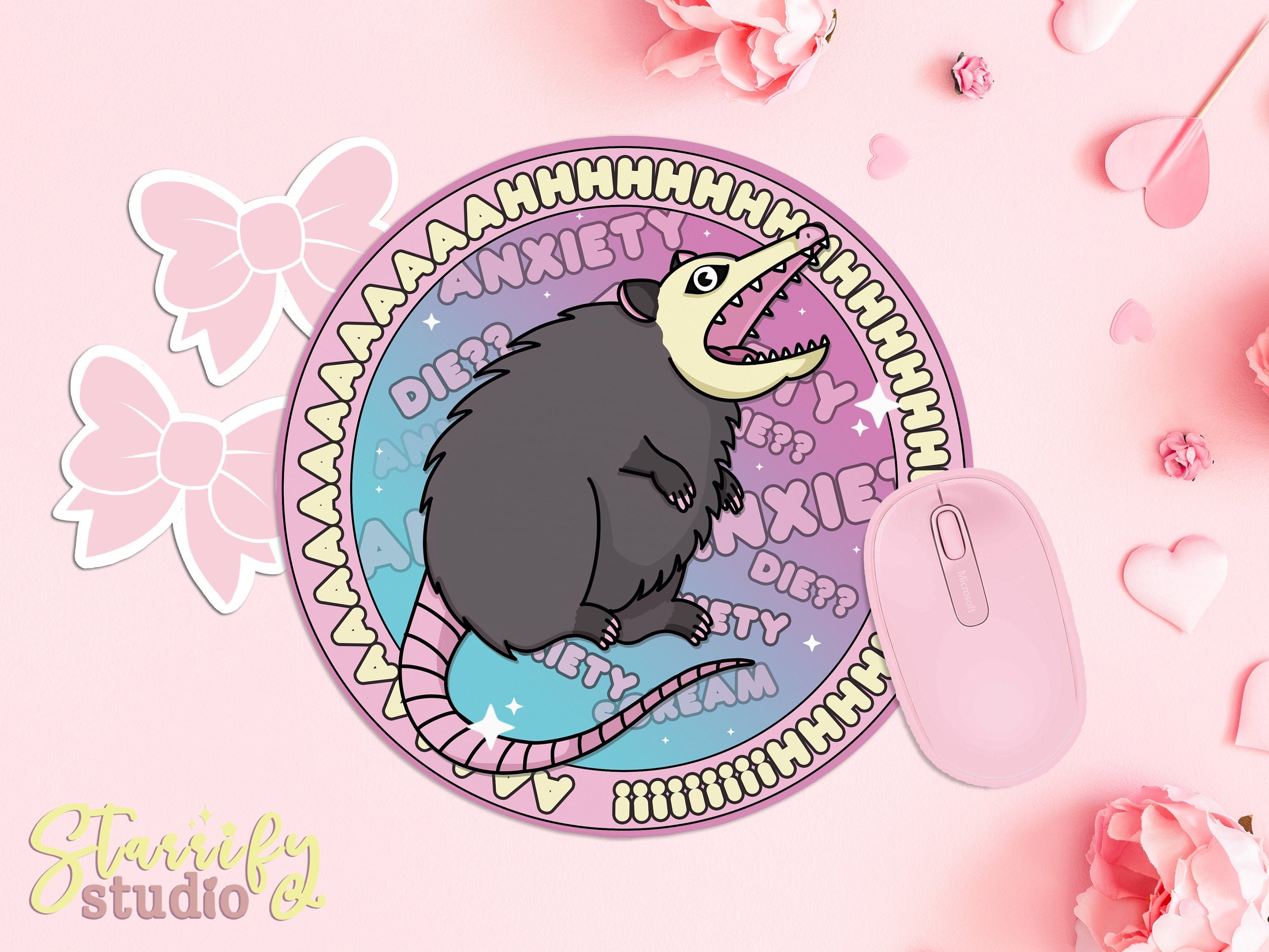 Anxiety Possum Round Mousepad Kawaii Mousepad Cute Etsy Canada