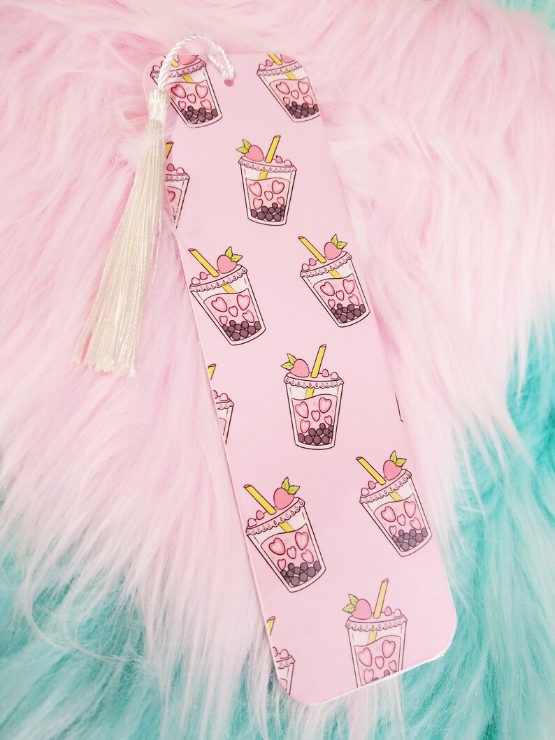 Strawberry Boba Bookmark Kawaii Bookmark Adorable Bookmark Etsy