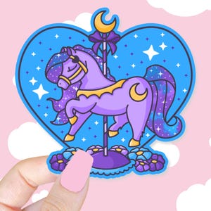 Carousel Horse Moon Sticker: Kawaii Die Cut Decal