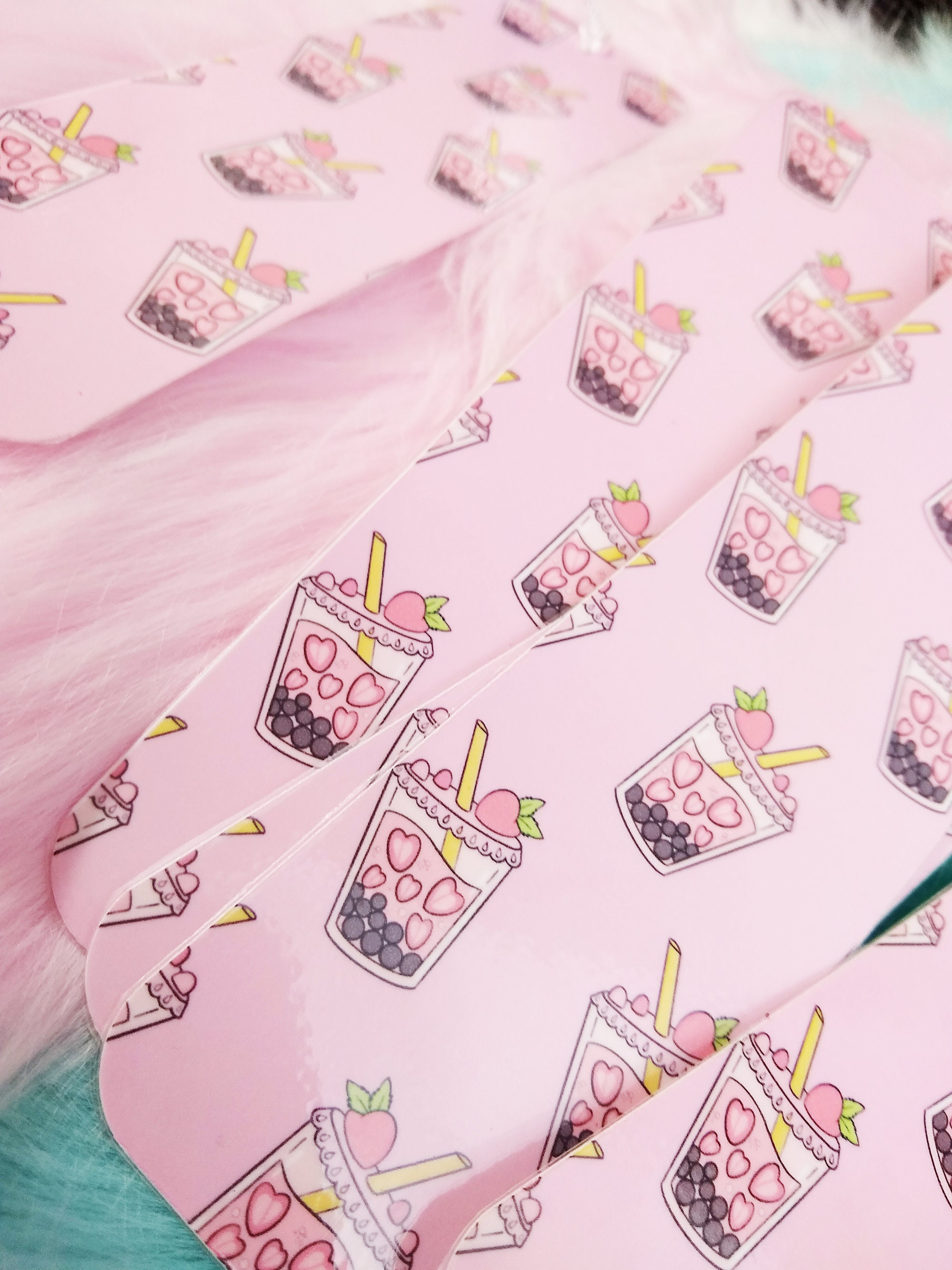 Strawberry Boba Bookmark Kawaii Bookmark Adorable Bookmark Etsy