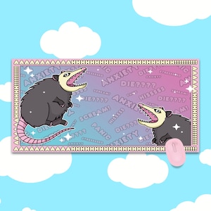 Ahhhhhh Anxiety Possum Desk Mat - Extra Large Deskmat, Deskmat for Gamers, Adorable Gifts, Large Gaming Deskmat, Kawaii Possum Deskmat