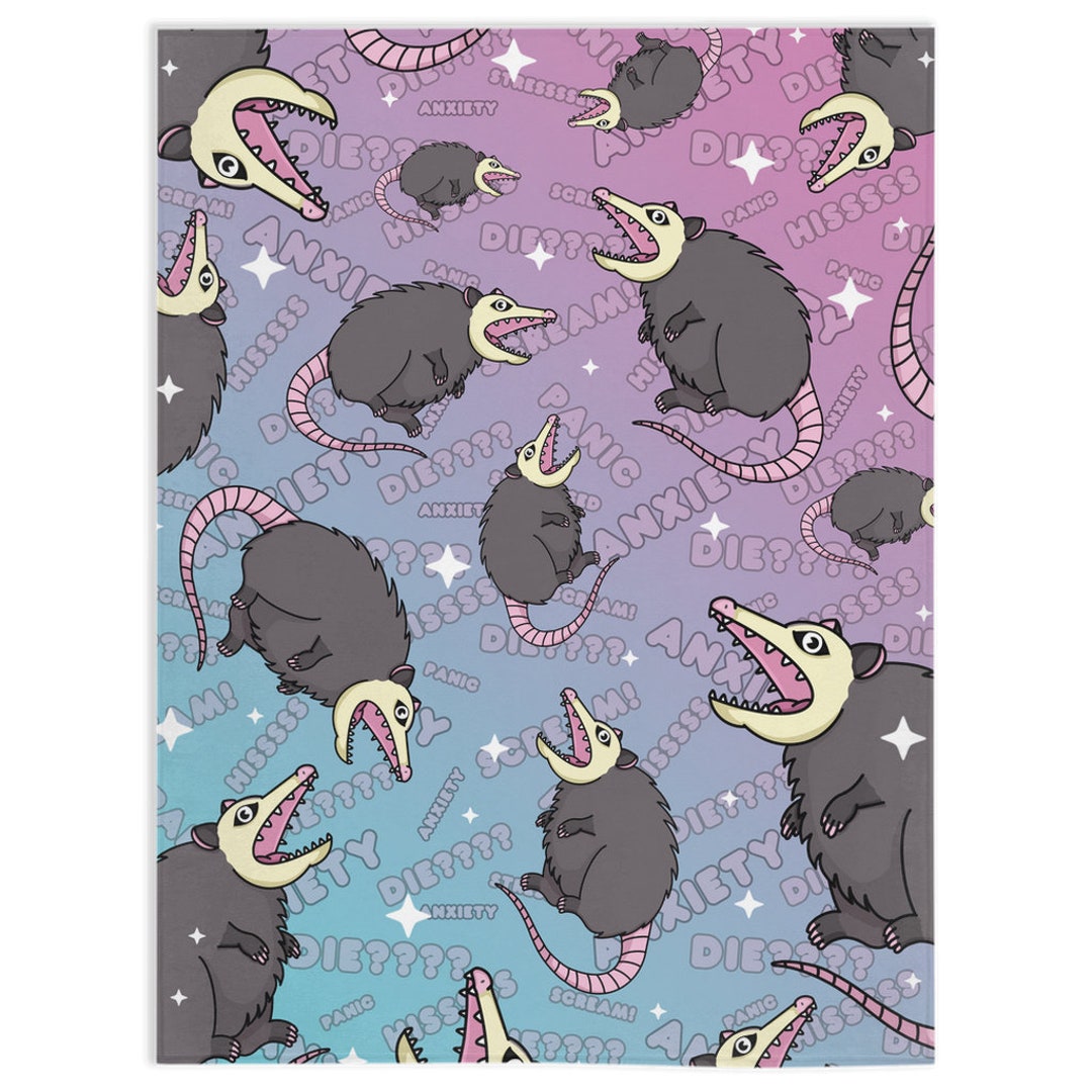 Anxious Possum Minky Blanket Warm Blanket, Possum Blanket, Kawaii