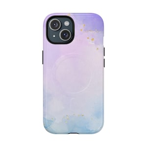 Lilac to Powder Blue Watercolor Phone Case with Gold Flecks — Slim Dual-Layer, MagSafe Compatible
