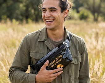 ¡Haría cualquier cosa por una golosina! Riñonera transparente / Bolso de cintura transparente con estampado de cachorro