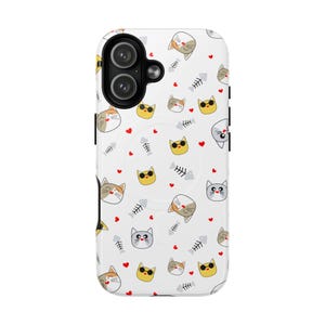 Cartoon Cat Faces-telefoonhoesje | MagSafe-compatibel, dubbellaagse bescherming | Cadeauartikel