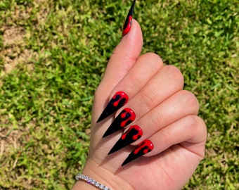 Red Drip GlowintheDark | Press On Nails | Fake Nails | Long Nails | Coffin Nails | XXL Nails | Short Nails | Stiletto Nails | Stick on Nail