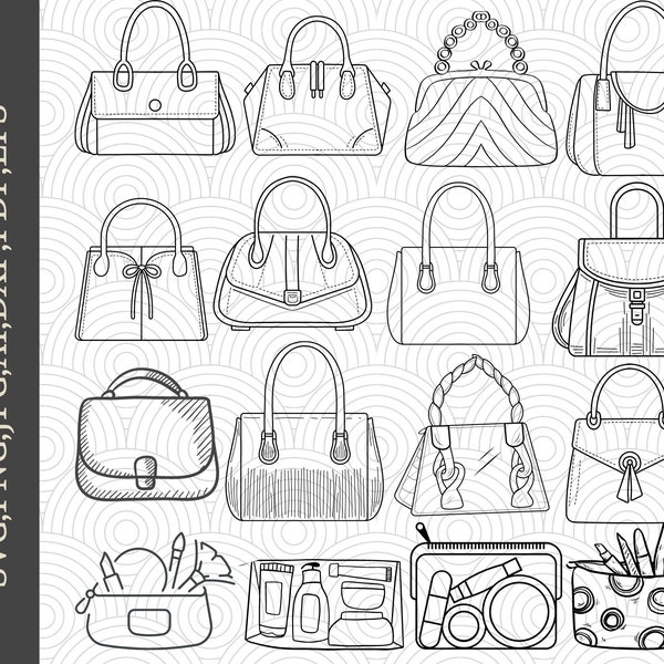 Fashion Handbag Svg Png Bundle, Crossbody Handbag Clipart, Girly Bag Png, Female Bag Clipart, Purse Silhouette Svg, Digital Clipart Download