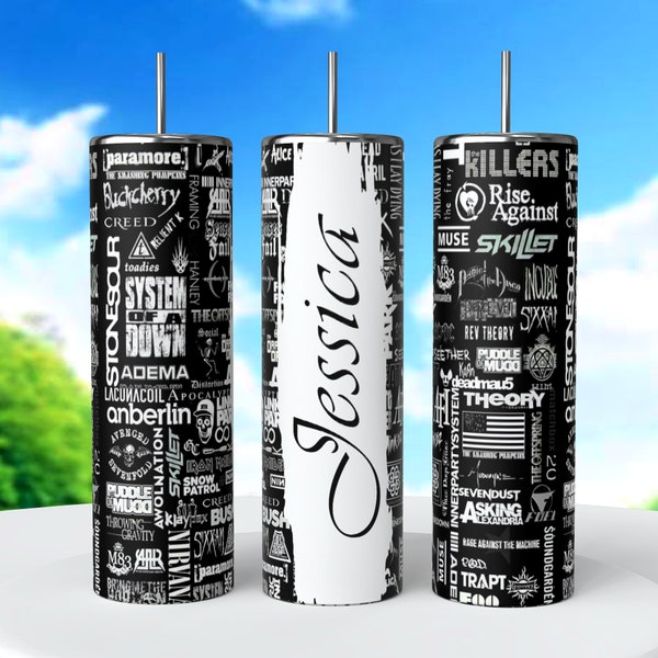 Rock Bands Tumbler Png Wrap, Rock Band Tumbler, 20 Oz Skinny Tumbler Sublimation Design, Full Tumbler Wrap, Add Your Own Name,Digital Png