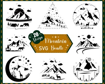 Mountains Svg, Wilderness Svg Bundle, Camping Svg Bundle, Camper Svg, Forest Scenery Svg,  Svg File For Cricut, Forest silhouette svg