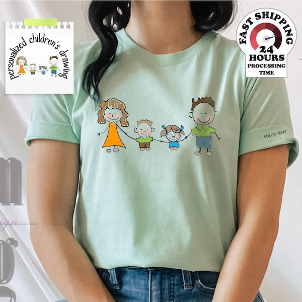 Personalized Children's Drawing Shirt,Outline Photo,Custom Drawing Tee,Father's day Shirt,Family Drawing Tee,Children's Drawing,Personalized