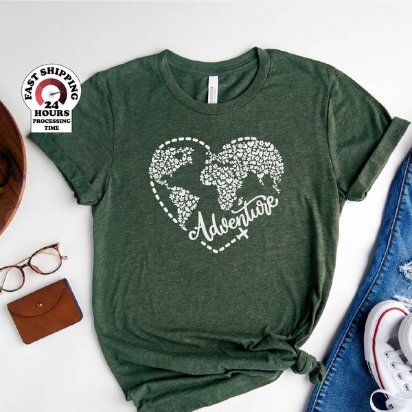 Adventure shirt, Adventure Awaits Shirt, Adventure Heart Shirt, Travel Shirt, Love to Travel Shirt, Floral World Shirt