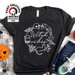 Witch Vibes Shirt, Spooky MamShirt, Black Font Shirt, Horror Character Heads Shirt, Day Drinker Tshirt, Plus size,4xl,5xl