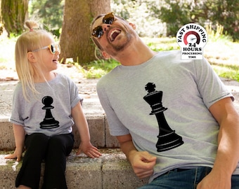 Chess king and pawn matching dad and kiddo shirt or bodysuit gift set,fathers day gift, fathers day shirt,happy fathers day,father daughter