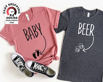 Pregnancy Announcement Shirts, Baby Belly Shirt, Beer Belly Shirt, Funny Baby Beer , Pregnancy Reveal Shirts, Matching Shirts, His & Hers