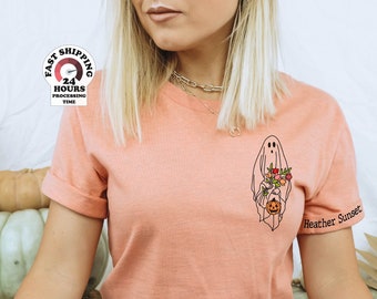 Halloween Ghost Shirt, Halloween Party Shirt, Floral Ghost Shirt, Autumn Shirt, Trick or Treat Shirt, Cute Ghost, Halloween Pumpkin Gift