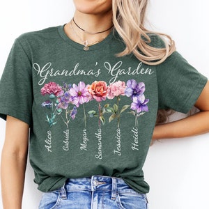 Grandma&#39;s Garden Shirt with Custom Birth Flowers, Mothers Day Gift, Unique Grandma Gift, Personalized Names Flowers Date