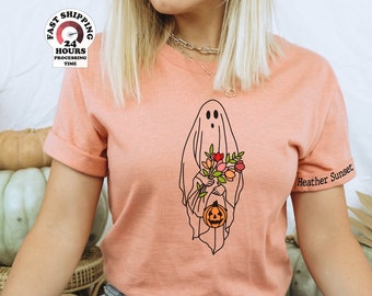Halloween Ghost Shirt, Halloween Party Shirt, Floral Ghost Shirt, Autumn Shirt, Trick or Treat Shirt, Cute Ghost, Halloween Pumpkin Gift