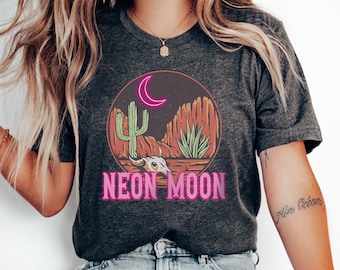Neon Moon Tshirt,  Country Music Lover,  Music Lover Gift, Country Song Shirt, Cactus shirt, Desert Cactus Shirt, Hiking Shirt,Unisex Tshirt