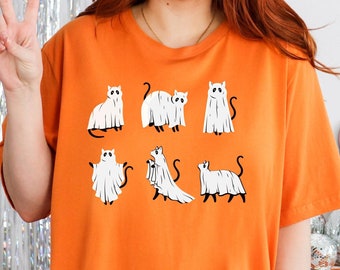 Сute Ghost Cat Shirt, , Black Cat Shirt, Halloween Cat Shirt, Cat Lover Gift, Ghost Cat t-shirt, Funny Ghost Cat, Halloween Party Costume